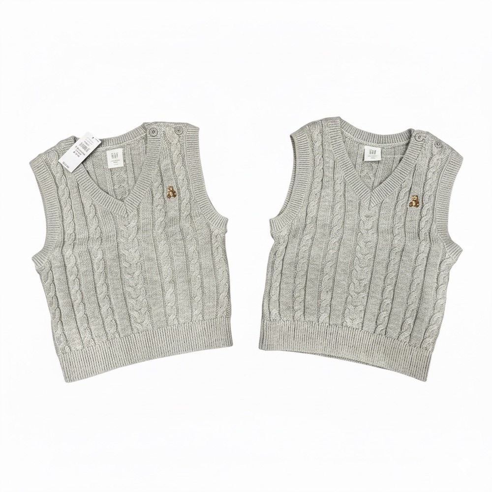 Set of 2 Baby Gap Gray Cable Knit Sweater Vests Size 18-24m NWT